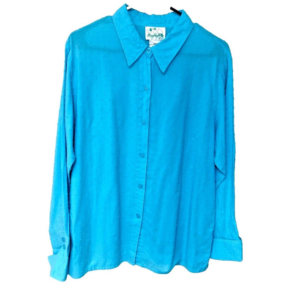 QUACKER FACTORY Big Shirt Dotted Swiss‎ Womens L Coastal Beachy Transitional